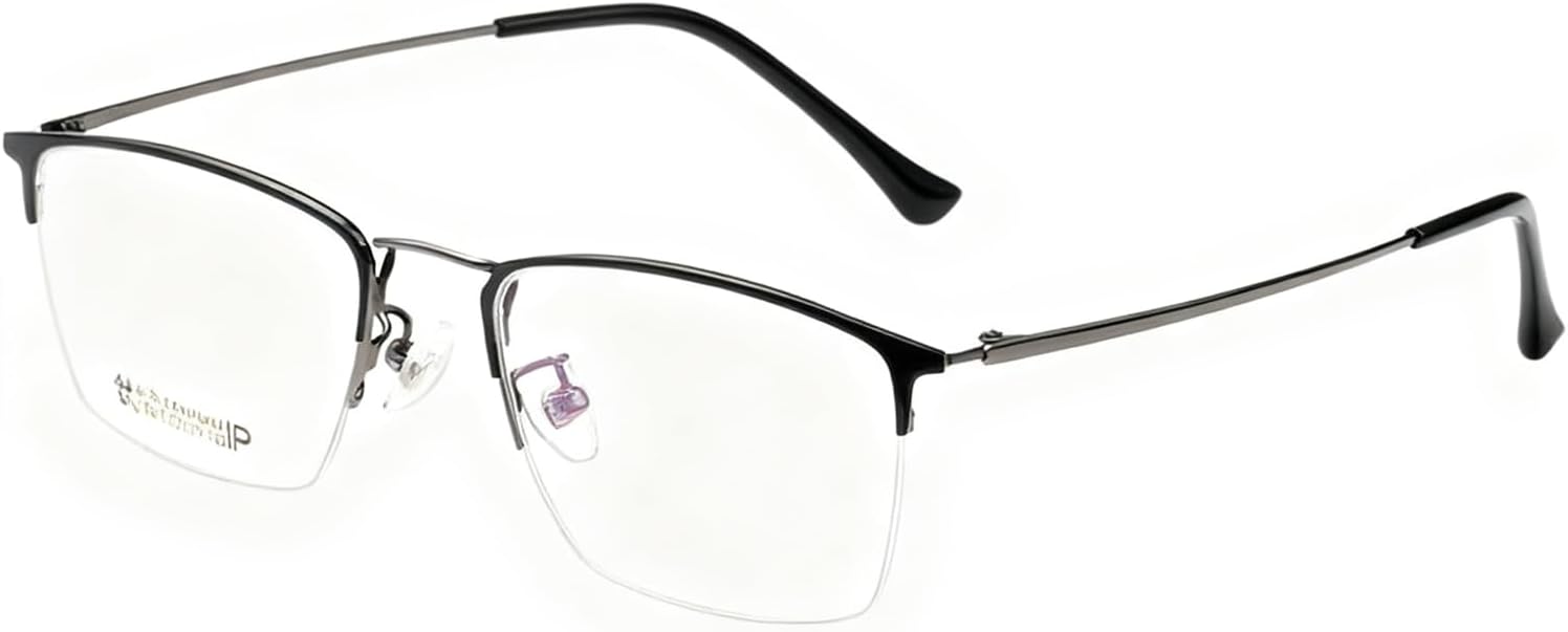 Titanium Semi Rimless Prescription Glasses Frame For Men,Ultra Lightweight Optical Eyewear Frames Demo Lens 53mm