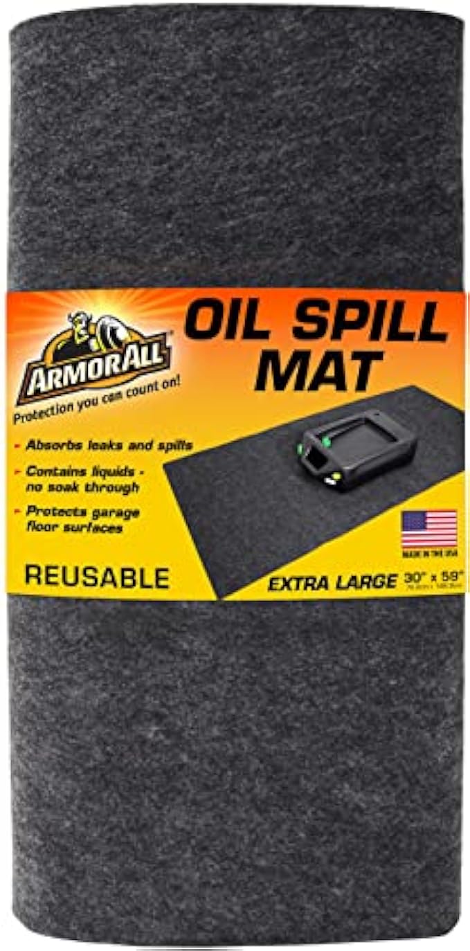 Armor All Oil Spill Mat (30" x 59"), Premium Absorbent Oil Pad – Reusable/Durable/Waterproof – Contains Liquids, Protects Garage Floor Surface (USA Made)