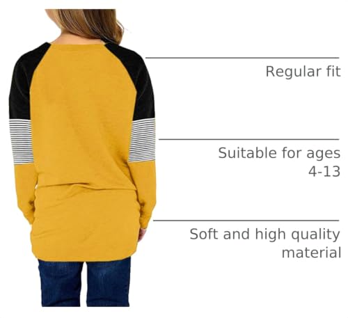 Image of SELINK Girls Big Kids Long Sleeve Striped Color Block Pocket Tees | Casual Loose Fit With Side Pockets,Soft Stretch Polyester Blend For Big Girls Daily&Back To School Wear