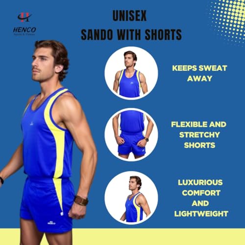 Image of HENCO Royal Blue Athletic Sando kit(Sando & Shorts) Running kit for Multi Sports, Yoga, Volleyball, Tennis, Cycling, Badminton, Gym & Fitness Inner Wear for Men /Women