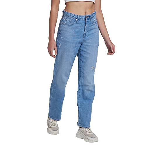 Image of Spykar Women High Rise Cotton Straight Fit Regular Length Jeans (Bella)