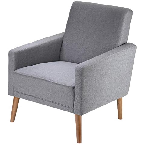 Cortesi Home Mid-Century Modern Armchair, Textile, Grey Fabric Cover
