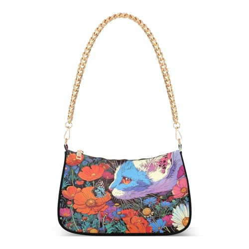 Sac à main chat fleurs colorées chaîne mode voyage