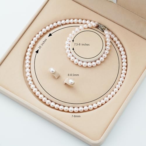 Freshwater Pearl Jewelry Set for Women,Pearl Sets for Women 3 Piece,Pearl Necklaces and Earrings for Women Includeds Pearl Necklace,Pearl Earrings,Pearl Bracelet2