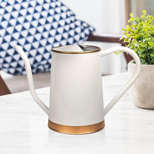 Image of Watering Can for Plants | Metal Watering Can with Long Spout | Flower Watering Pot for Home Gardening | Terrace Garden Accessories | Garden Water Can for Indoor (White) 1.5 Litre
