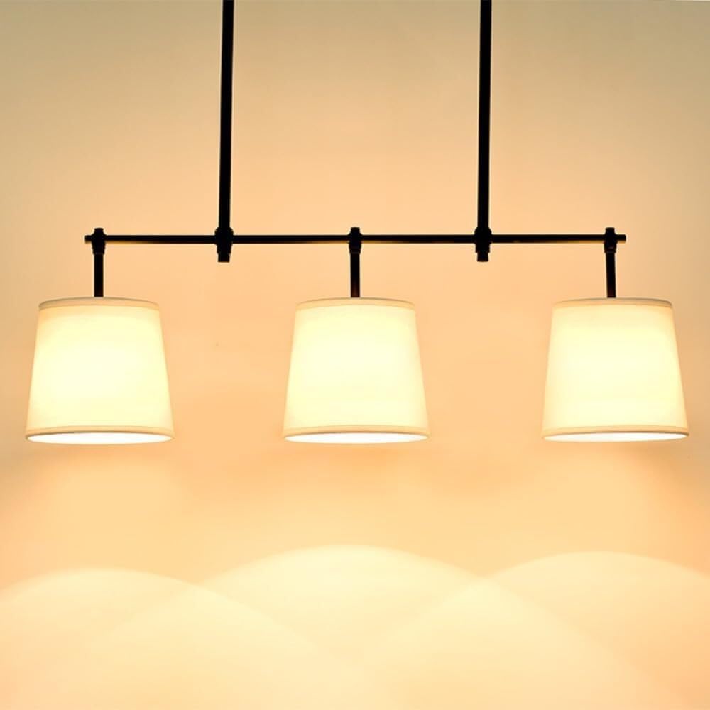 3-Light Linear Hanging Lamp, Vintage Rustic Kitchen Island Pendant Lighting Fabric Lampshade Chandelier for Table Restaurant Bar Cafe(Black)