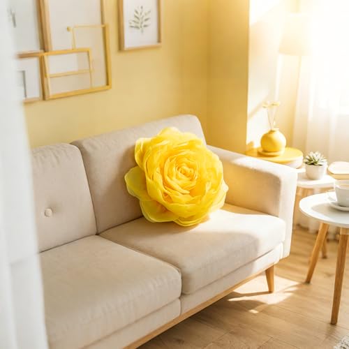 Image of JWH 3D Flower Throw Pillow Covers with Insert, 14 Inch, Bright Yellow