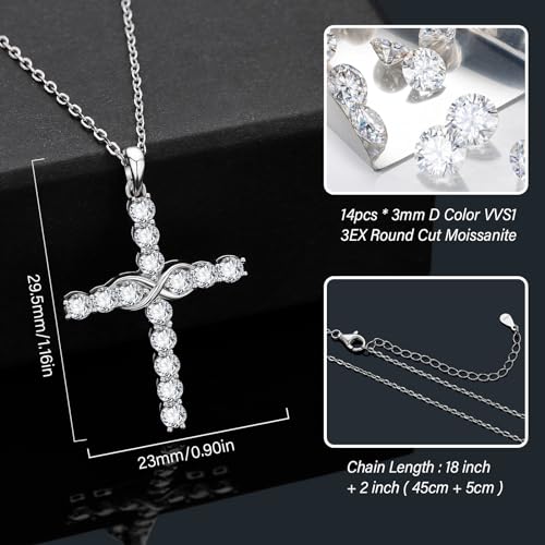 Diamond Cross Necklace for Women, Moissanite Pendant Necklace, S925 Sterling Silver Plated White Gold Jewelry Gift for Birthday Anniversary Wife Mom2