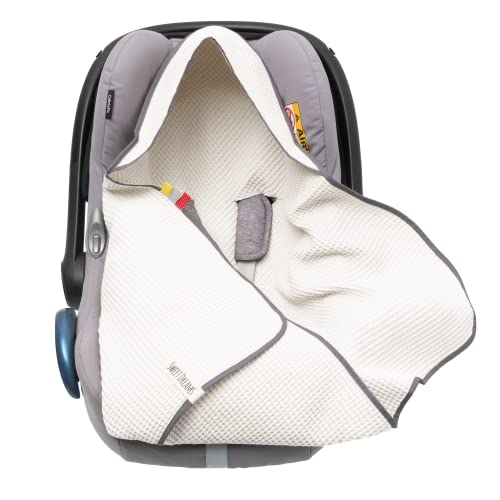 Couverture en Tissu gaufré pour l'été - Couverture 100% Coton pour siège Auto Couverture Douillette - pour Poussette par Exemple Maxi COSI - Rose Beige - Sangle à 3 Points (38) (écri)