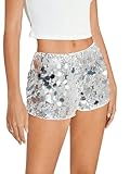 SweatyRocks Women's Sequin Mini Shorts Glitter Low Rise Zipper Up Skinny Sparkly Rave Party Shorts Silver S