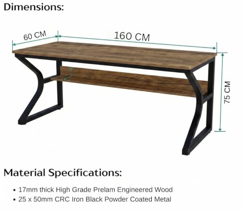 Image of TEKAVO Kynes Computer Table for Home Pc | Office Table for Home with Lower Shelf, Laptop Table, Work Table, Study Table, Modern Workstation | Forest Wood, Metal, (160 Cm x 60 Cm x 75 Cm) - DIY