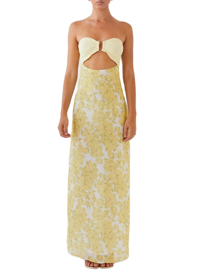 Image of Women Y2k Strapless Maxi Dress Floral Print Tube Long Dress Boho Beach Sundress Going Out Streetwear