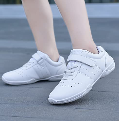 Wuiwuiyu Boys Girls Hook-And-Loop School Cheerleading Jazz Dance Yoga Sport Shoes Competition Training Sneakers White Size 4.5 #TOP4