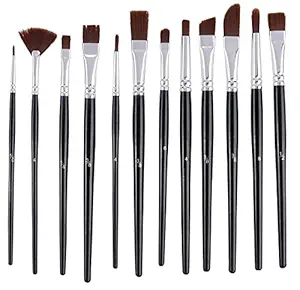 Amazon Brand  Umi Synthetic Hair Mix Paint Brush Set of 12 pc for Watercolor and Acrylic Painting