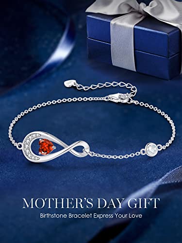 Etevon Infinity Love Heart Birthstone Bracelet For Women Girls 925 Sterling Silver Dainty Link Charm Bracelets Mother's Day Birthday Jewelry Gifts For Her Sister Wife Mom From Son Daughter Ruby Garnet Red Birthstone #TOP3