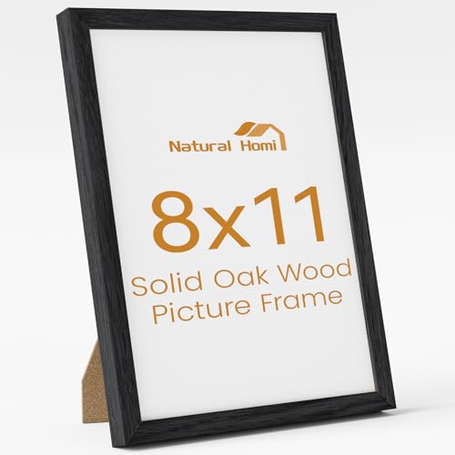 Image of 8x11 Picture Frame,Solid Oak Wood 8 inchx11 inch Photo Frame, Black Color Tempered Real Glass 8 by 11 Wooden Frames with No Mat,11x8 Picture Frames for Wall or Tabletop Display