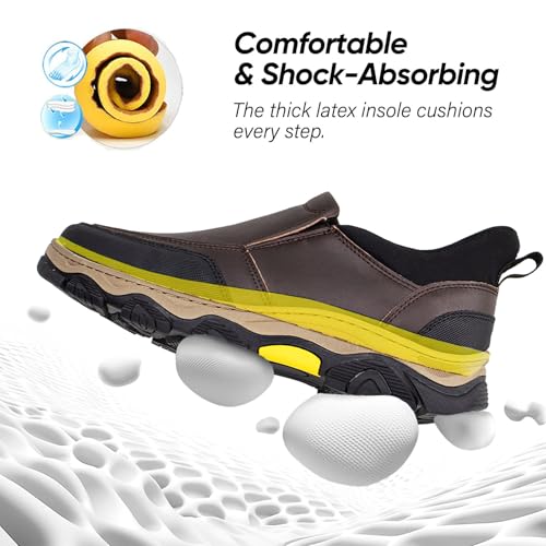 Image of UPIShi Men's Slip On Hands Free Waterproof Work Loafers Leather Walking Slip-Ins Casual Outdoor Office Business Cushioning Shoes