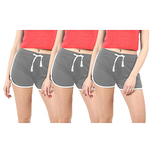 Image of Hangout Hub Women's Cotton Shorts | Boxer Half Pant with Sporty Stripe | Elastic Waist | Hypoallergenic Breathable Fabric | Sweat Absorbent Material | Gym Exercise Yoga Lounge Run Wear (Multi Color)