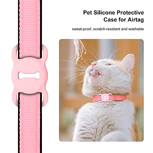 Image of Airtag Dog Collar Holder, Silicone AirTags GPS Tracking Accessories, Air Tags with Bone Pattern (1 Pack(Pink))