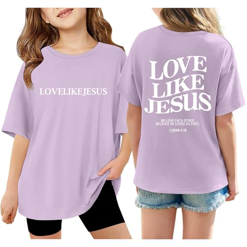 Christian T Shirts for Kids Girls Short Sleeve Love Like Jesus Kids Summer Oversized Tops Casual Crewneck Basic Tees