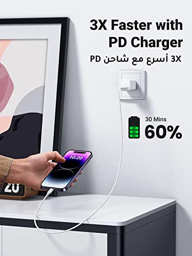 كيبل شاحن ايفون بطول 1 متر من يوجرين، معتمد من ابل، كيبل مغطى بالنايلون USB الفئة سي إلى لايتنينج، شحن سريع 20 واط، لايفون 14/14 برو/14 بلس/14 برو ماكس، ايباد برو، جميع إصدارات ايفون 8-13
