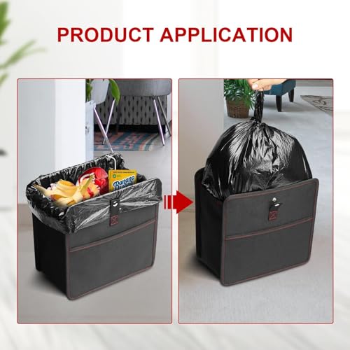 Image of Simple Deluxe 3 Gallon Car Trash Can, Leak-Proof Car Garbage Can with Storage Pockets, Collapsible, Portable and Waterproof, Black