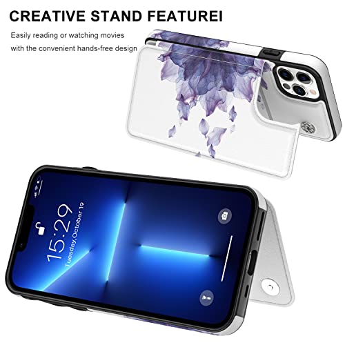 Leto Iphone 13 Pro Max Case,Luxury Flip Folio Leather Wallet Case Cover With Fashion Designs For Girls Women,Card Slots Protective Phone Case For Iphone 13 Pro Max 6.7" Blooming Purple Flower #TOP3