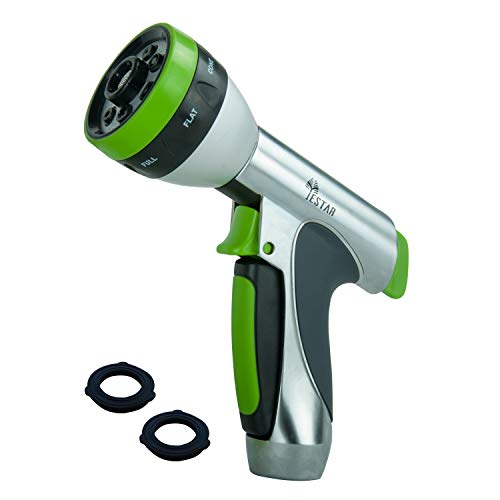 YESTAR Metal Garden Hose Spray Nozzle Classic Heavy Duty Front Trigger Water Sprayer with 7 Adjustable Patterns High Pressure Water Nozzle for Watering Plants, Car Washer and Showering Pets