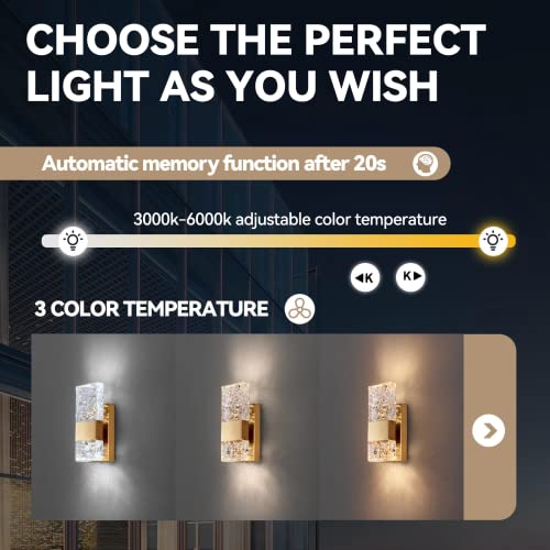 Hitoo Gold Wall Sconces Set Of Two, Led Crystal Lights 3000K-6000K Dimmable With Remote Modern Wall Lights For Bedroom, Living Room, Hallway #TOP3