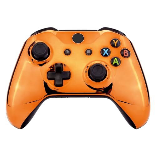 Image of eXtremeRate Chrome Orange Edition Front Housing Shell for Xbox One Wireless Controller Model 1708, Replacement Custom Faceplate Cover for Xbox One S & X Controller