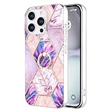 YUYIB スマホケース 対応 iPhone 15 Pro Max ケース リング付き 大理石柄 メッキ加工 キラキラ かわいい キャラクター ディズニー 美しい おしゃれ 女性 人気保護カバー 薄型 軽量 アイフォン15プロマックス 携帯電話かばー (パープル-ピンク, iPhone15 Pro Max)
