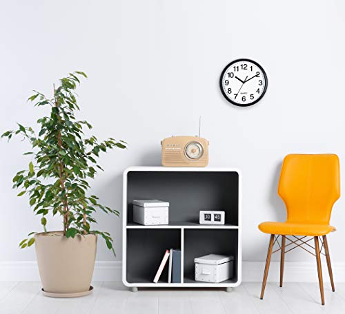 Image of Bernhard Products Black Wall Clock Silent Non Ticking 10 Inch Quality Quartz Battery Operated Round Easy to Read Home /Office /Classroom /School Clock, Sweep Movement