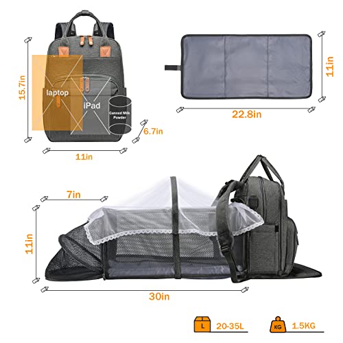 Diaper Bag Backpack With Changing Station 【30In Extended】, Large Capacity Multifunctional Travel Diaper Backpack With Usb Charging Pot, Waterproof Baby Diaper Bag, Babay Shower Gifts|Stroller Straps #TOP6