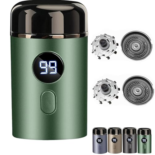 Mini Afeitadora Electrica Hombre, Mini Afeitadora Eléctrica Portátil, Afeitadora Eléctrica para Hombres, Afeitadora Recargable USB, Afeitadora Lavable en Seco y Húmedo (B+2 Cuchillas de repuesto)