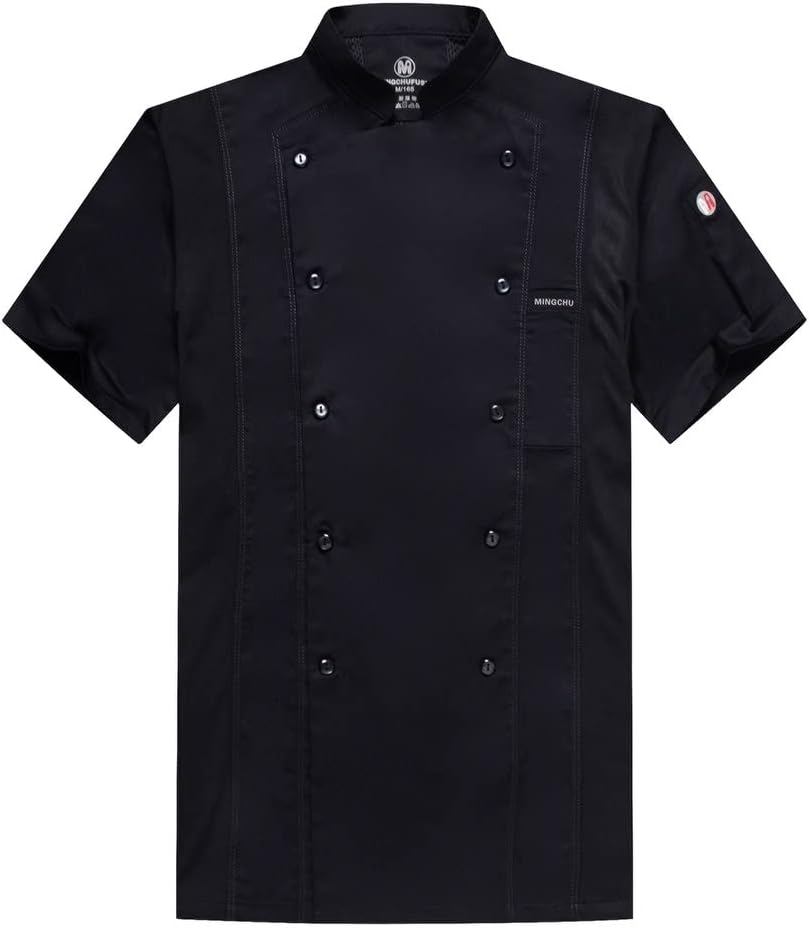 Chef Clothes Double Breasted Kitchen Classic Unisex Classic Chef Coat Personalized Customized Chef Jacket (Color : Black, Size : X-Large)