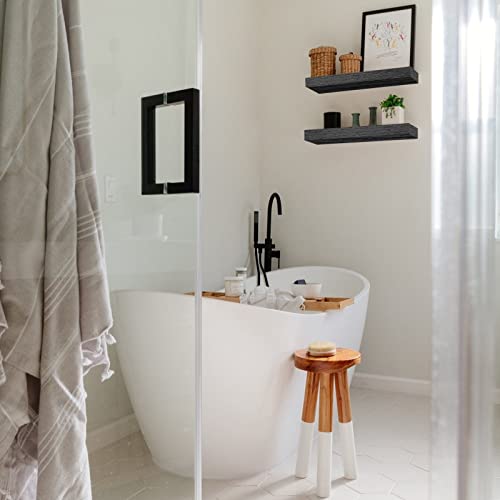 Qeeig Black Floating Shelves Bathroom Decor - Wall Mounted Shelf Bedroom Modern Small 16 Inch Set Of 2 (008-40B) #TOP6