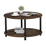 Vanrohe Round Coffee Table for Living Room, 31.5’’ 2-Tier Rustic Brown Center Table with Open Storag