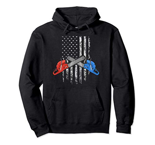 Lumberjack Tree Logger - Proud American USA Flag 4th Of July Pullover Hoodie