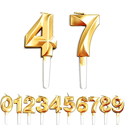 Birthday Candles, 47th/74th/4th/7th Birthday Cake Candles, Cake Decoration for Birthday Party Wedding Anniversary Graduation Party Supplies (Gold, Number 4&7)