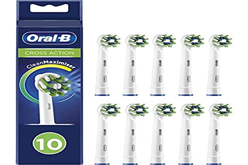Oral-B Cross Action Electric Toothbrush Head with CleanMaximiser Technology, Angled Bristles for Deeper Plaque Removal, Pack of 10, Suitable for Mailbox, White