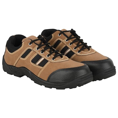 Foot Trends Industrial Steel Toe Lace-up Safety Shoes for Men-(Tan-8)