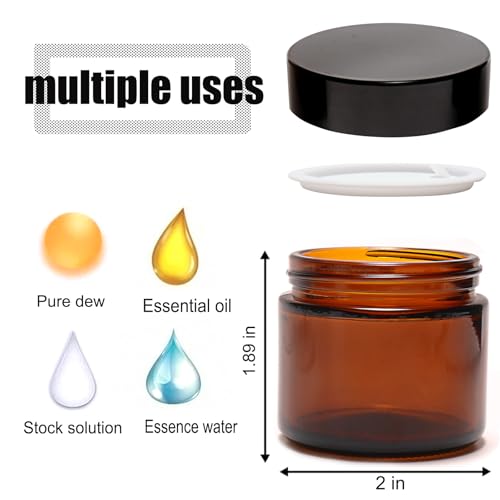 6 Pack, Amber Glass Jars Travel Size, 2 oz, Dark Round Glass Jars with Lids, Empty Cosmetic Lotion Container, Small Mini Jar for Beauty3