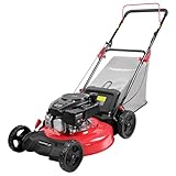 PowerSmart EasyGlide 21-Inch Gas Lawn Mower, 144cc 4-Stroke OHV Engine, Push Walk-Behind, 3-in-1 Mulch/Bag/Side Discharge, Steel Deck, 6 Height Adjustment