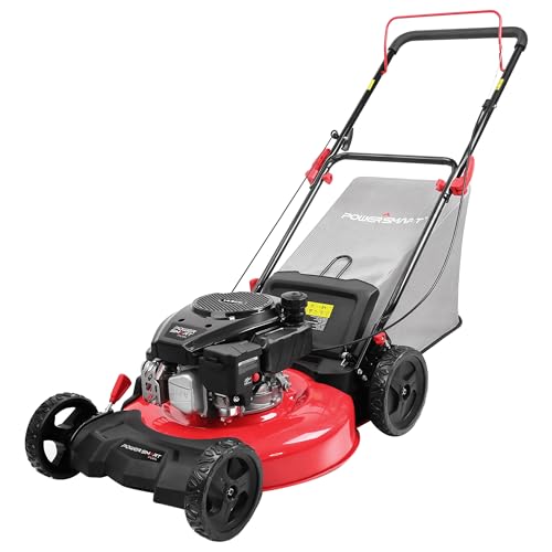 PowerSmart EasyGlide 21-Inch Gas Lawn Mower, 144cc 4-Stroke OHV Engine, Push Walk-Behind, 3-in-1 Mulch/Bag/Side Discharge, Steel Deck, 6 Height Adjustment