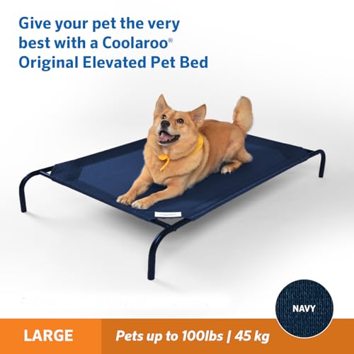 Image of Coolaroo Original Elevated Dog Bed - Breathable Off-The-Ground Pet Bed with Cooling Fabric, Joint Relief & Moisture-Resistant Fabric, 100% Recyclable, Easy Clean, Navy Blue, Large