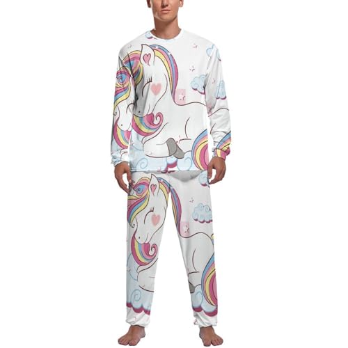 Pyjama homme Licorne Nuage Blanc vêtements de nuit pantalon haut manche longue
