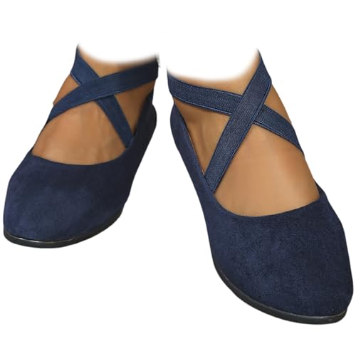 Zapatos elegantes con correa elástica de color sólido, bajos con cuña, cerrados con soporte ortopédico para el arco, zapatos planos de ballet de ante para mujer, cómodos mocasines vintage sin cordones Zapatos elegantes con correa elástica de color sólido, bajos con cuña, cerrados con soporte ortopédico para el arco, zapatos planos de ballet de ante para mujer, cómodos mocasines vintage sin cordones