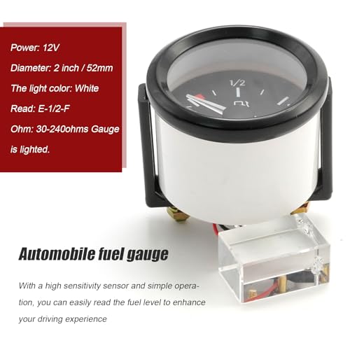 Zreneyfex 12V Universal 2" 52mm Car Fuel Level Gauge Meter w/Fuel Sensor E-1/2-F Pointer Universal Fuel Gauge for Car - Thumbnail 6