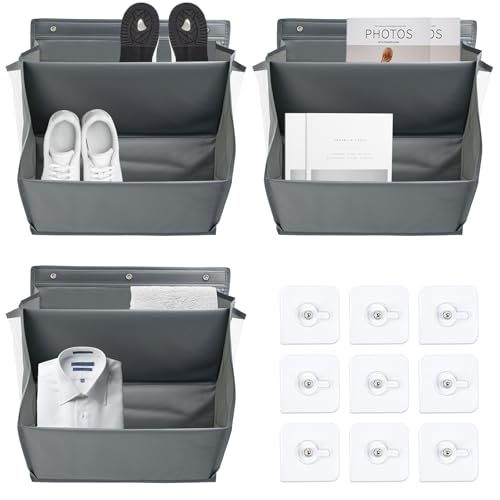 Zuxbolf 3 Stück Schuhregal für Wohnmobile Schuhschrank Hängend mit 2 Tiefen Taschen Schuhorganizer aus Oxford Stoff Schuhaufbewahrung Schuhhalter für Camping Schrank Über Tür Lagerung Organizer(Grau)