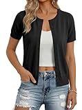 GRACE KARIN Women Summer Cropped Cardigans, Short Sleeve Bolero Shrugs, Open Front Button Down Sweaters Black L